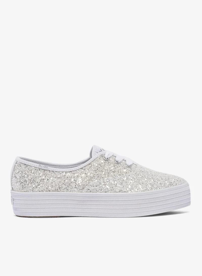 Keds Keds Women's Point Lace Up Platform Glitter Casual Sneaker White